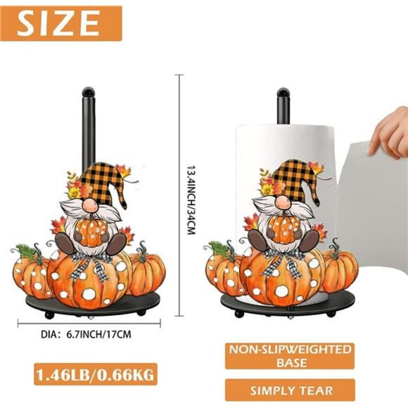 Pumpkins Gnomes  Paper Towel Holder Stand, Metal Autumn Decoration - Picture 4 of 7